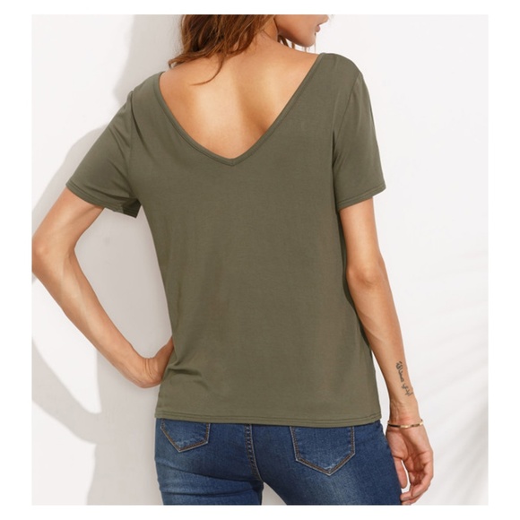 Green Short Sleeve Crisscross Front Basic T-Shirt - Picture 3 of 6